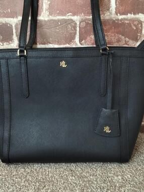 Lauren Ralph Lauren Clare Tote Bag Black Crosshatch Leather Womens Purse